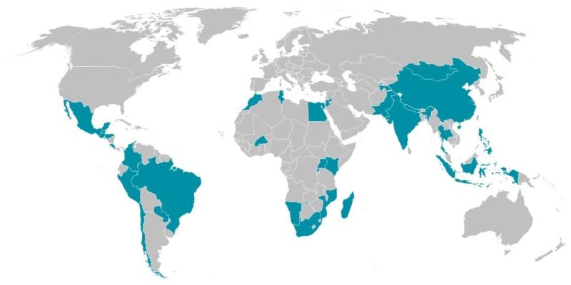 Map showing countries with NAMA projects