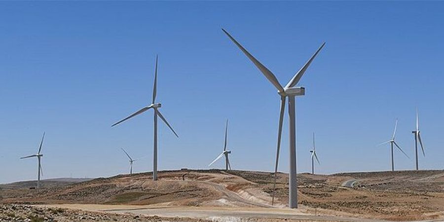 A group of wind turbines in Jordan