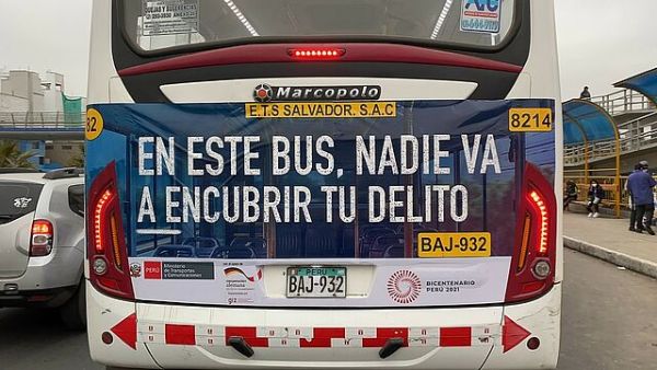Branding on Bus in Peru "In this bus, no one will cover your crime"