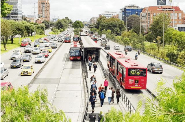 new bus lanes in Colombian street